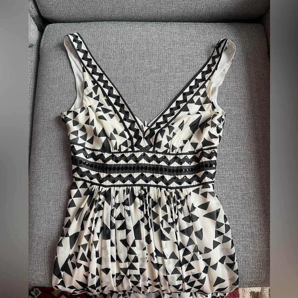 BCBG Black and White Printed Maxi Prom Dress